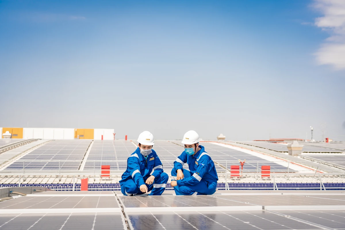 Solar power installation on the factory rooftop in Vietnam