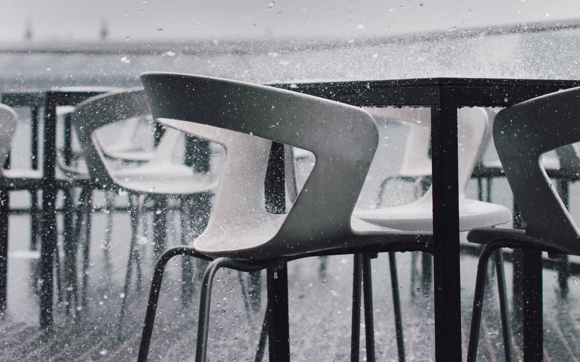 Outdoor furniture in the rain