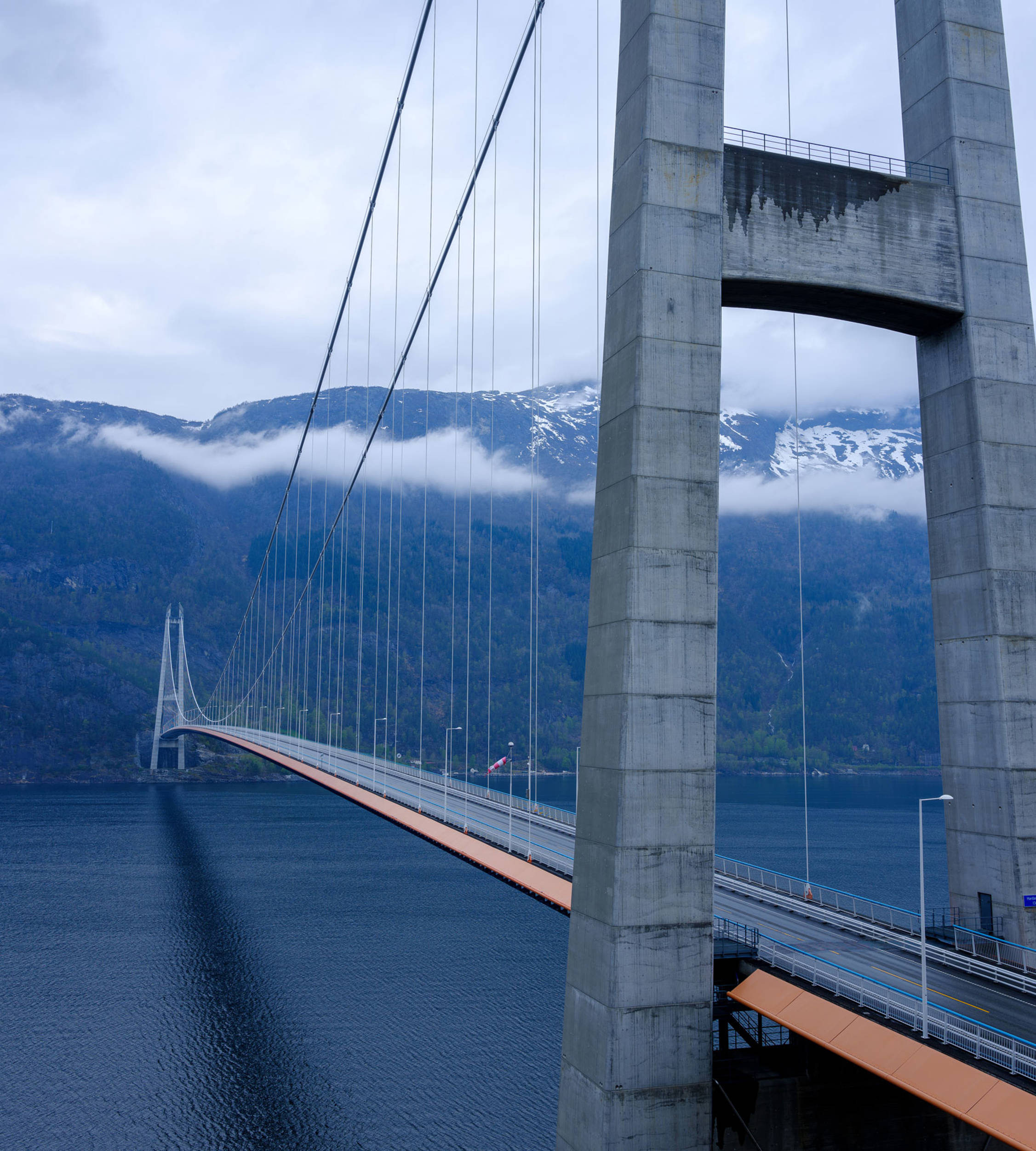 Suspension bridge over river