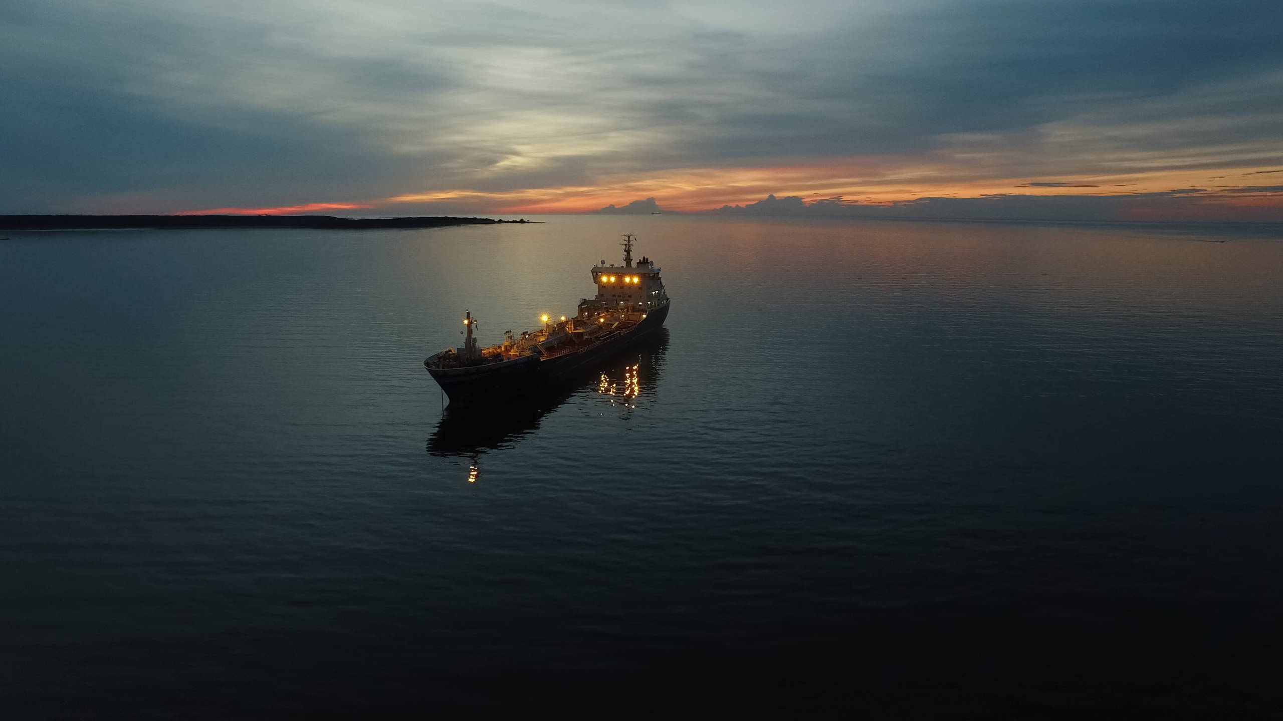 Vessel on the sea in night